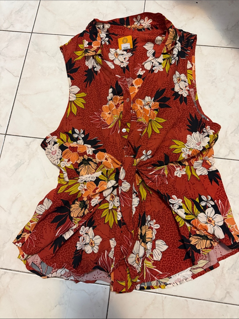 Ruby Rd. Rust Floral Tie-Front Camisole with Green & Black Accents
